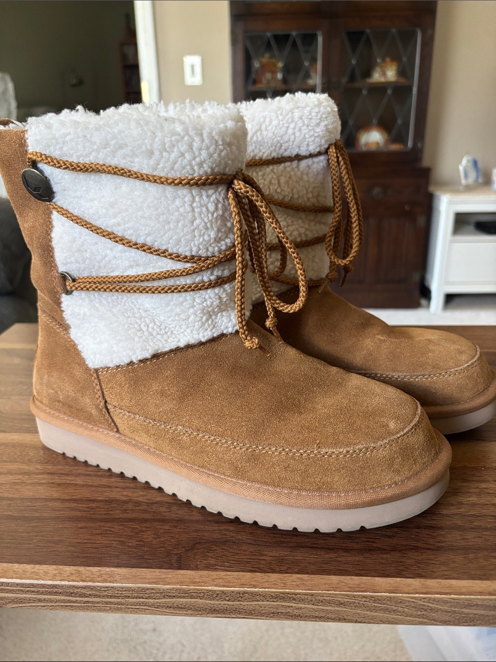Koolaburra Chestnut Suede Sherpa Lace-Up Boots